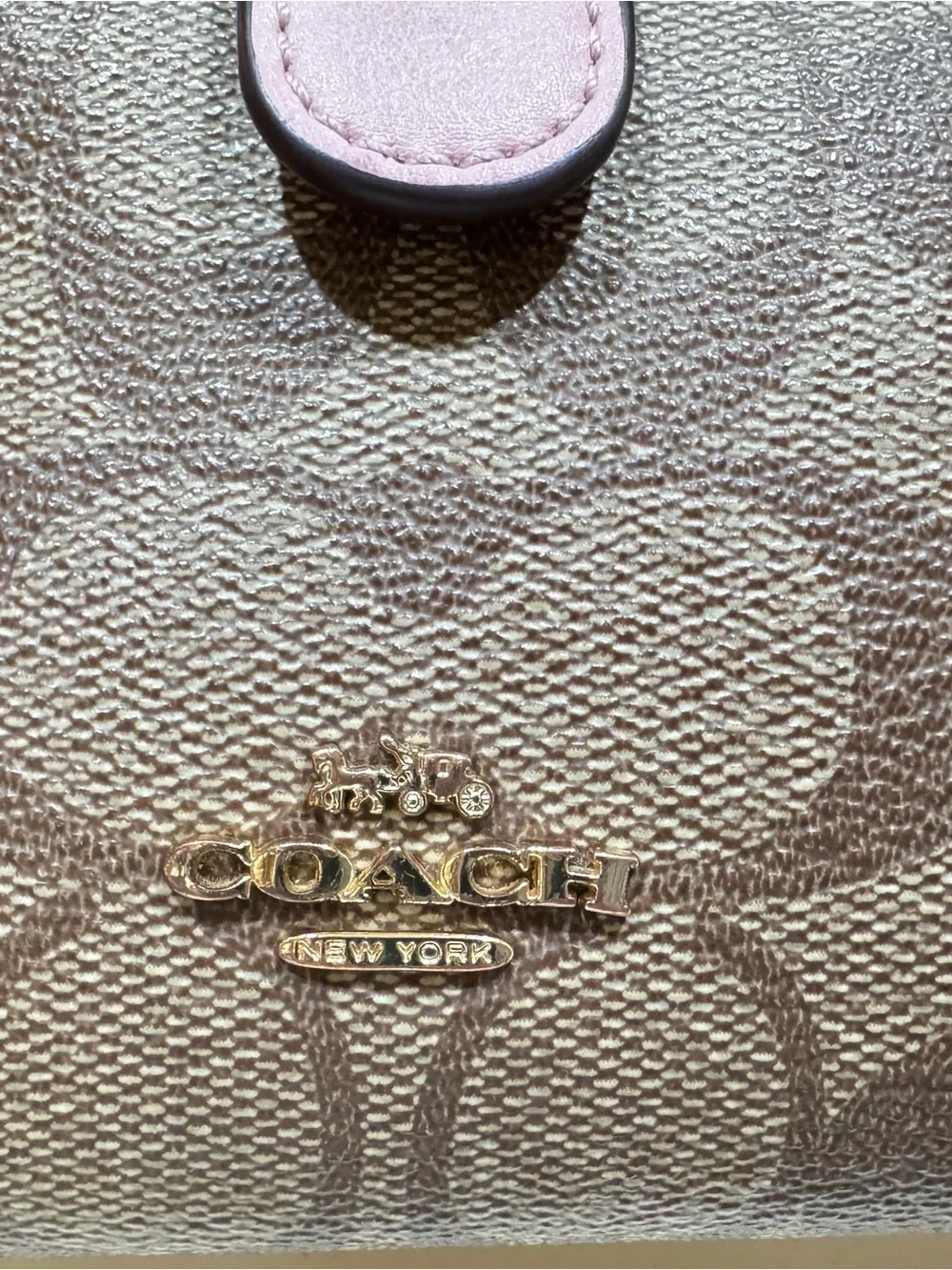 Coach Small Signature Wallet with Pink Snap and Gold Logo